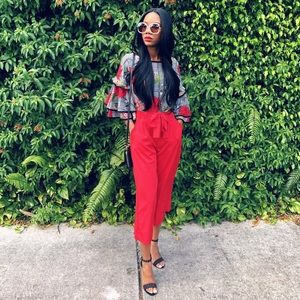 Size Small Red Loose Wide Leg Pants with Belt🌶